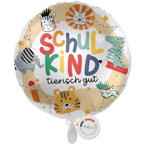 balloa Folienballon Schule tierisch gut, runder Helium Ballon zur Einschulung mit Tiermotiven, Geschenk zum Schulanfang für Mädchen oder Jungen, befüllbar mit Luft oder Helium, Einschulungsdeko, 33cm balloa Folienballon Schule tierisch gut, runder Helium Ballon zur Einschulung mit Tiermotiven, Geschenk zum Schulanfang für Mädchen oder Jungen, befüllbar mit Luft oder Helium, Einschulungsdeko, 33cm von balloa
