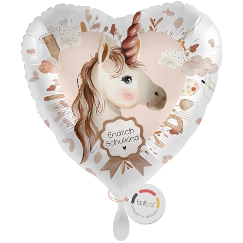 balloa Folienballon Schulkind, herzförmiger Helium Ballon zur Einschulung mit Einhorn Motiv in Rosa, Geschenkidee für Mädchen, Einschulungsdeko zum Schulanfang, befüllbar mit Luft oder Helium, 33cm balloa Folienballon Schulkind, herzförmiger Helium Ballon zur Einschulung mit Einhorn Motiv in Rosa, Geschenkidee für Mädchen, Einschulungsdeko zum Schulanfang, befüllbar mit Luft oder Helium, 33cm von balloa