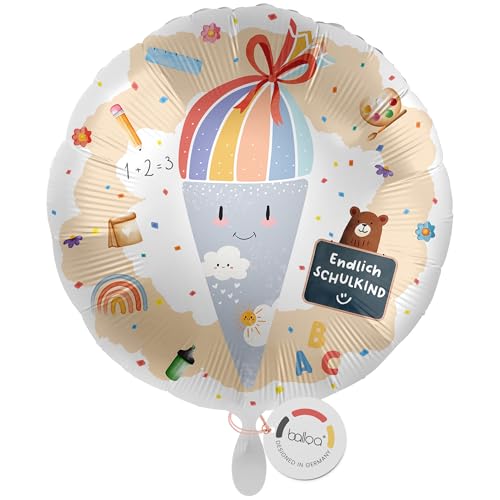 balloa Folienballon Schulkind zur Einschulung, runder Helium Ballon mit Motiv Schultüte und Schriftzug Endlich Schulkind, Geschenk zum Schulanfang für Mädchen oder Jungen, Einschulungsdeko, 33cm balloa Folienballon Schulkind zur Einschulung, runder Helium Ballon mit Motiv Schultüte und Schriftzug Endlich Schulkind, Geschenk zum Schulanfang für Mädchen oder Jungen, Einschulungsdeko, 33cm von balloa