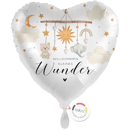 balloa Folienballon Willkommen kleines Wunder, Helium Ballon zur Geburt, Geschenkidee zur Babyshower und Babyparty, neutral mit Elefant und Sternen, Herzballon 33cm balloa Folienballon Willkommen kleines Wunder, Helium Ballon zur Geburt, Geschenkidee zur Babyshower und Babyparty, neutral mit Elefant und Sternen, Herzballon 33cm von balloa