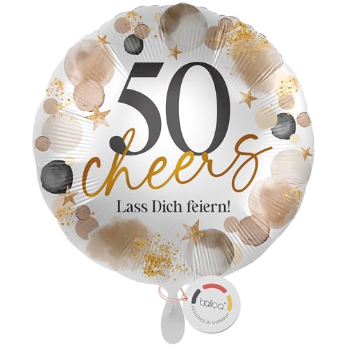 balloa Folienballon XXL 50 cheers Lass dich feiern, Helium Luftballon Geburtstag Deko Ballon 50 Jahre Geschenk Feier Party Spruchballon Ballondeko Frau Mann Jubiläum, 53cm von balloa