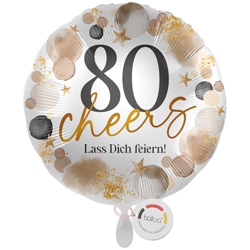 balloa Folienballon XXL 80 cheers Lass dich feiern, Helium Luftballon Geburtstag Ballon 80 Jahre Deko Geschenk Feier Spruchballon Ballondeko Frau Mann Jubiläum Party, 53cm balloa Folienballon XXL 80 cheers Lass dich feiern, Helium Luftballon Geburtstag Ballon 80 Jahre Deko Geschenk Feier Spruchballon Ballondeko Frau Mann Jubiläum Party, 53cm von balloa