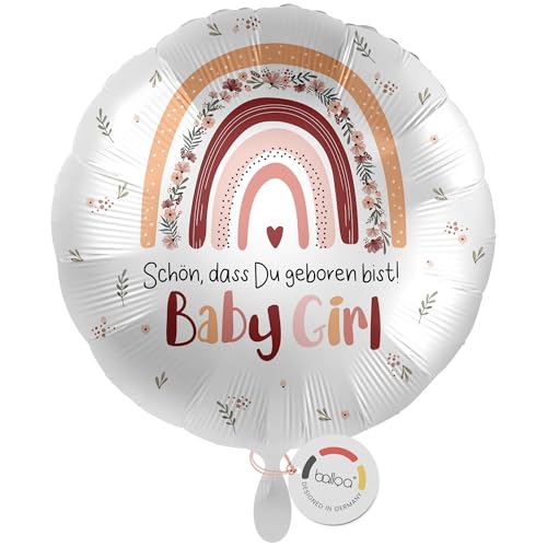 balloa Folienballon XXL Baby Girl Geburt Mädchen Regenbogen Motiv, Geschenk zur Geburt, Helium Ballon Willkommen Baby, Babyparty Deko Babyshower Party Geburtstagsdekoration Luftballon 53cm von balloa
