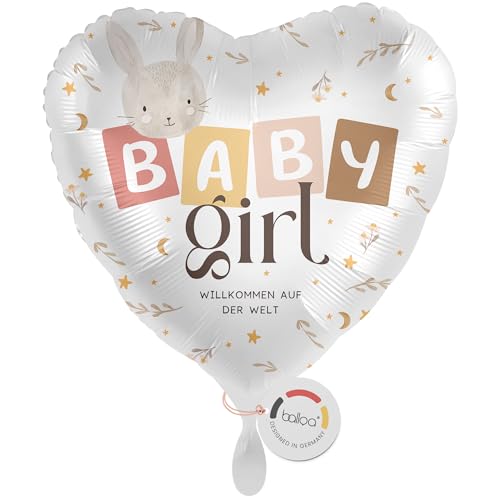 balloa Folienballon XXL Baby Girl Willkommen auf der Welt Geburt Mädchen, Helium Ballon Geschenk zur Geburt, Babyparty Deko Luftballon Geburtstag Partydekoration Herzballon wiederbefüllbar 53cm von balloa