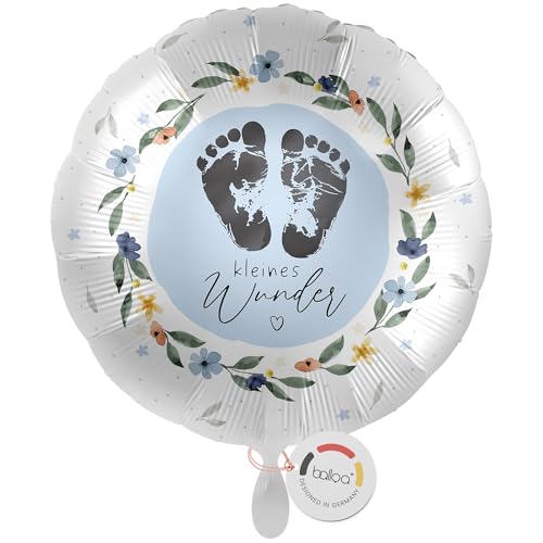 balloa Folienballon XXL Geburt Junge kleines Wunder Luftballon, Helium Ballon Geschenk zur Geburt Babyshower Babyparty Deko, Willkommensparty Dekoration Geburtstagsdeko wiederbefüllbar 53cm von balloa