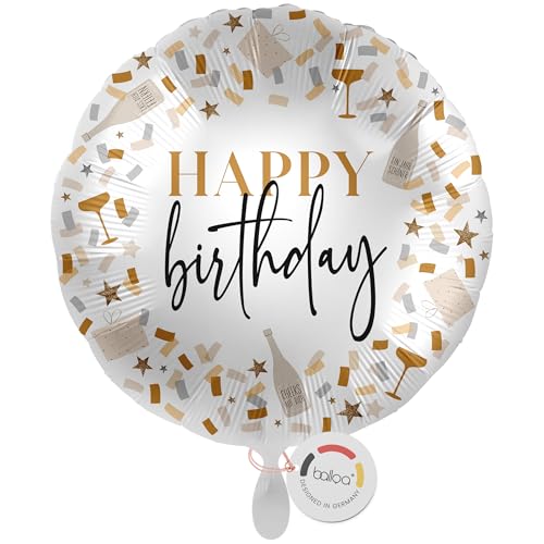 balloa Folienballon XXL Happy Birthday, großer runder Helium Ballon zum Geburtstag, Geschenk für Frauen und Männer, elegante Party Dekoration für Geburtstagsfeier, mit Luft oder Helium befüllbar, 53cm balloa Folienballon XXL Happy Birthday, großer runder Helium Ballon zum Geburtstag, Geschenk für Frauen und Männer, elegante Party Dekoration für Geburtstagsfeier, mit Luft oder Helium befüllbar, 53cm von balloa