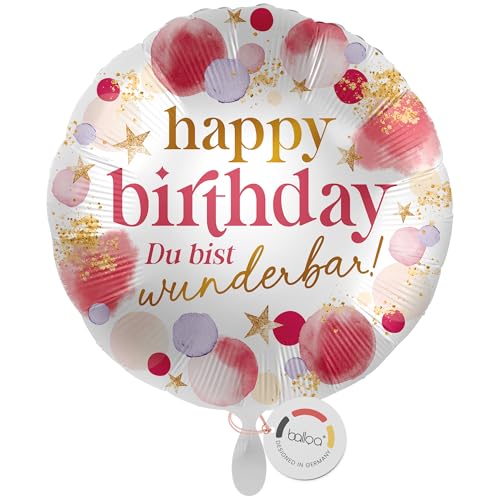 balloa Folienballon XXL Happy Birthday Du bist wunderbar, großer runder Heliumballon als Geburtstagsgeschenk oder Deko für Frauen, rosa Luftballon mit Gold, befüllbar mit Luft oder Helium, 53cm balloa Folienballon XXL Happy Birthday Du bist wunderbar, großer runder Heliumballon als Geburtstagsgeschenk oder Deko für Frauen, rosa Luftballon mit Gold, befüllbar mit Luft oder Helium, 53cm von balloa