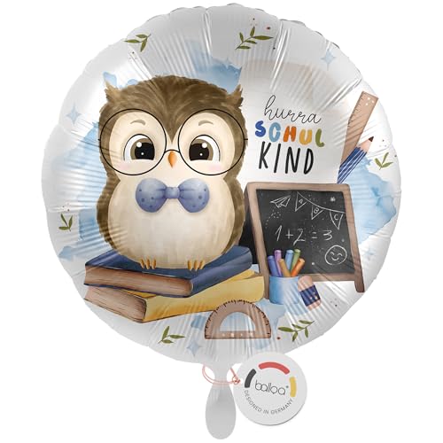 balloa Folienballon XXL Hurra Schulkind, großer runder Helium Ballon zur Einschulung mit cooler Eule und Schulmotiven, Geschenk für Jungen, befüllbar mit Luft oder Helium, Einschulungsdeko, 53cm balloa Folienballon XXL Hurra Schulkind, großer runder Helium Ballon zur Einschulung mit cooler Eule und Schulmotiven, Geschenk für Jungen, befüllbar mit Luft oder Helium, Einschulungsdeko, 53cm von balloa