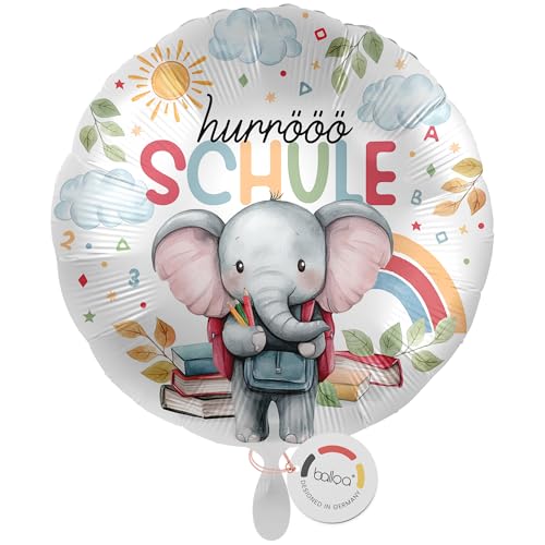 balloa Folienballon XXL Hurrööö Schulkind, großer runder Helium Ballon zur Einschulung mit fröhlichem Elefant und Schulsachen, Geschenkidee für Jungen Mädchen, befüllbar mit Luft Helium, 53cm balloa Folienballon XXL Hurrööö Schulkind, großer runder Helium Ballon zur Einschulung mit fröhlichem Elefant und Schulsachen, Geschenkidee für Jungen Mädchen, befüllbar mit Luft Helium, 53cm von balloa