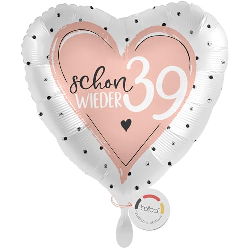 balloa Folienballon XXL Schon wieder 39, rosa Herz mit Happy Birthday Aufdruck, Helium-Ballon als witziges Geburtstagsgeschenk für Frauen, elegante Deko für jede Geburtstagsparty, 53cm balloa Folienballon XXL Schon wieder 39, rosa Herz mit Happy Birthday Aufdruck, Helium-Ballon als witziges Geburtstagsgeschenk für Frauen, elegante Deko für jede Geburtstagsparty, 53cm von balloa