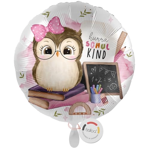 balloa Folienballon XXL Schulkind, großer runder Helium Ballon zur Einschulung mit rosa Eulenmotiv und Schulzubehör, Geschenk für Mädchen, Deko zum Schulanfang, befüllbar mit Luft oder Helium, 53cm balloa Folienballon XXL Schulkind, großer runder Helium Ballon zur Einschulung mit rosa Eulenmotiv und Schulzubehör, Geschenk für Mädchen, Deko zum Schulanfang, befüllbar mit Luft oder Helium, 53cm von balloa