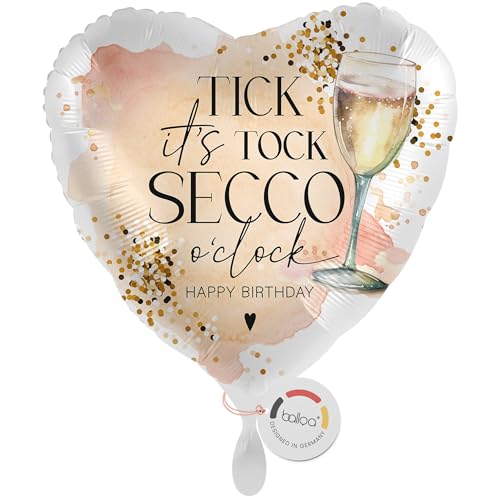 balloa Folienballon XXL Tick Tock Secco oclock, herzförmiger Heliumballon Geburtstag, Ballon mit Sektglas und Gold Konfetti Design, Partydeko Geschenkidee Frauen Deko 53cm balloa Folienballon XXL Tick Tock Secco oclock, herzförmiger Heliumballon Geburtstag, Ballon mit Sektglas und Gold Konfetti Design, Partydeko Geschenkidee Frauen Deko 53cm von balloa
