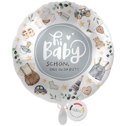 balloa Folienballon XXL rund, Helium Ballon Geburt Junge, Geschenk Geburt Baby Junge, Babyparty Deko Junge, Willkommen Baby Folienballon, Luftballon Geburt bedruckt blau, 53cm von balloa