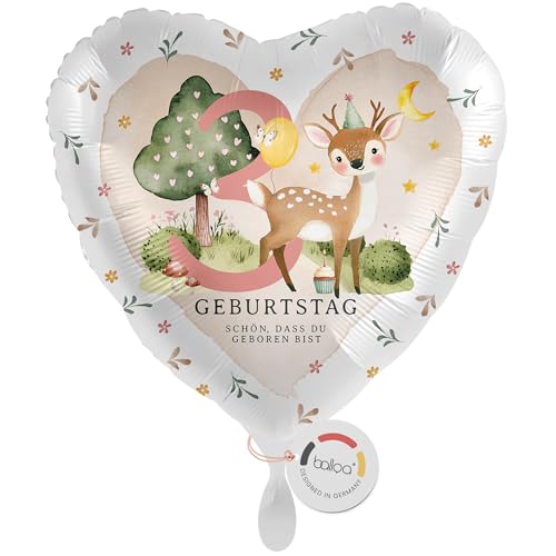 balloa Folienballon mit Reh Waldtiere, Geschenk zum 3. Geburtstag für Kinder, Herzballon Safari Motiv, Helium Ballon geeignet, Deko Party Zubehör Jungen Mädchen, Geburtstagsdekoration, 33cm balloa Folienballon mit Reh Waldtiere, Geschenk zum 3. Geburtstag für Kinder, Herzballon Safari Motiv, Helium Ballon geeignet, Deko Party Zubehör Jungen Mädchen, Geburtstagsdekoration, 33cm von balloa