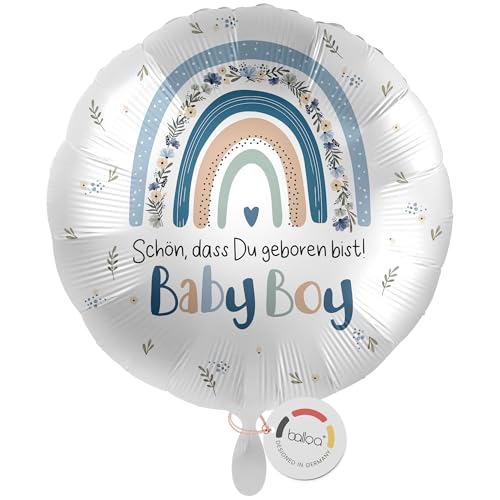 balloa Folienballon rund, Helium Ballon Geburt Junge, Geschenk zur Geburt Baby Boy, Babyparty Deko Junge, Luftballon Geburt Regenbogen Motiv blau bunt, Willkommensgeschenk Baby, 33cm von balloa