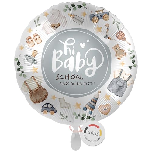 balloa Folienballon rund, Helium Ballon Geburt Junge, Geschenk zur Geburt Baby Junge, Babyparty Dekoration Junge, Willkommen Baby Ballon, Geburt Luftballon blau bedruckt, 33cm von balloa