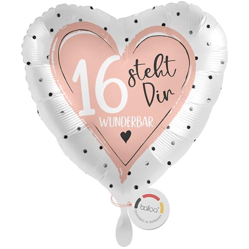 balloa Folienballon zum 16 Geburtstag, Herzmotiv in Rosa, steht dir wunderbar, Helium-Ballon als Geburtstagsgeschenk für Mädchen, Partydeko, Geschenkidee Geburtstag, 33cm balloa Folienballon zum 16 Geburtstag, Herzmotiv in Rosa, steht dir wunderbar, Helium-Ballon als Geburtstagsgeschenk für Mädchen, Partydeko, Geschenkidee Geburtstag, 33cm von balloa