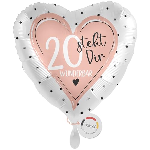 balloa Folienballon zum 20 Geburtstag, rosa Herz steht dir wunderbar, Helium-Ballon Geburtstagsgeschenk für Frauen, elegante Party Deko zum 20 Geburtstag Feier, 33cm von balloa