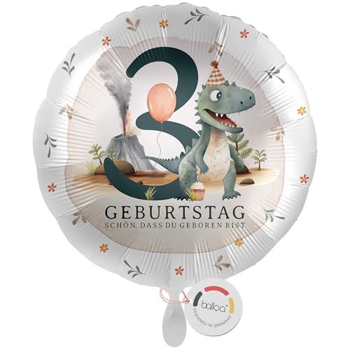 balloa Folienballon zum 3 Geburtstag, Geschenkidee Kinderparty Dino Motiv mit Vulkan, Helium geeignet Luftballon rund, Deko Highlight für Jungen oder Mädchen, originelle Geburtstagsdekoration, 33cm balloa Folienballon zum 3 Geburtstag, Geschenkidee Kinderparty Dino Motiv mit Vulkan, Helium geeignet Luftballon rund, Deko Highlight für Jungen oder Mädchen, originelle Geburtstagsdekoration, 33cm von balloa