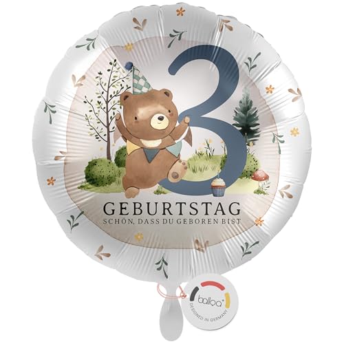 balloa Folienballon zum 3 Geburtstag, Geschenkidee Kinderparty Teddybär Motiv, Helium geeignet Luftballon rund, Deko Highlight für Mädchen oder Jungen, kreative Geburtstagsdekoration, 33cm balloa Folienballon zum 3 Geburtstag, Geschenkidee Kinderparty Teddybär Motiv, Helium geeignet Luftballon rund, Deko Highlight für Mädchen oder Jungen, kreative Geburtstagsdekoration, 33cm von balloa