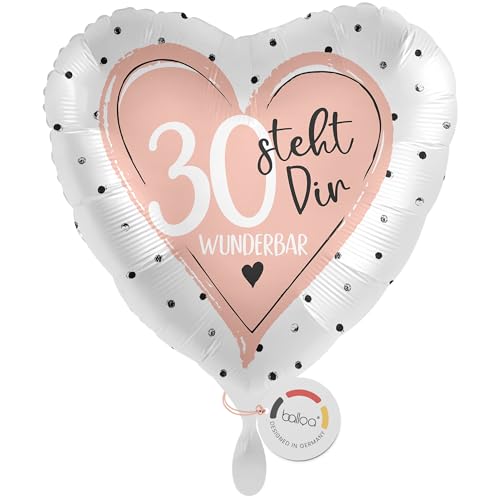 balloa Folienballon zum 30 Geburtstag, rosa Herz steht dir wunderbar, Helium-Ballon Geburtstagsgeschenk für Frauen, elegante Party Deko zum 30 Geburtstag Feier, 33cm von balloa