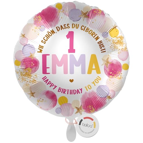 balloa Personalisierter Ballon XXL mit Namen, Folienballon 1. Geburtstag Mädchen, Helium Luftballon mit Zahl und Wunschtext, Dekoration Kindergeburtstag Baby Party, 53cm balloa Personalisierter Ballon XXL mit Namen, Folienballon 1. Geburtstag Mädchen, Helium Luftballon mit Zahl und Wunschtext, Dekoration Kindergeburtstag Baby Party, 53cm von balloa