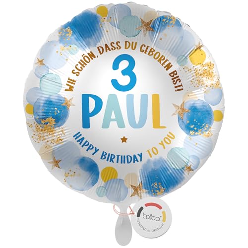 balloa Personalisierter Ballon XXL mit Namen, Folienballon 3. Geburtstag Junge, Helium Luftballon mit Zahl und Wunschtext, Dekoration Kinderparty Geburtstagsüberraschung Baby, 53cm balloa Personalisierter Ballon XXL mit Namen, Folienballon 3. Geburtstag Junge, Helium Luftballon mit Zahl und Wunschtext, Dekoration Kinderparty Geburtstagsüberraschung Baby, 53cm von balloa