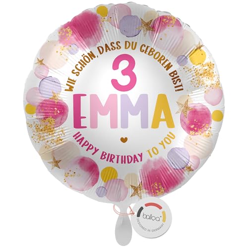balloa Personalisierter Ballon XXL mit Namen, Folienballon 3. Geburtstag Mädchen oder Junge, Helium Luftballon mit Zahl und Wunschtext, Deko Kinder Party Geburtstag Feier, 53cm balloa Personalisierter Ballon XXL mit Namen, Folienballon 3. Geburtstag Mädchen oder Junge, Helium Luftballon mit Zahl und Wunschtext, Deko Kinder Party Geburtstag Feier, 53cm von balloa