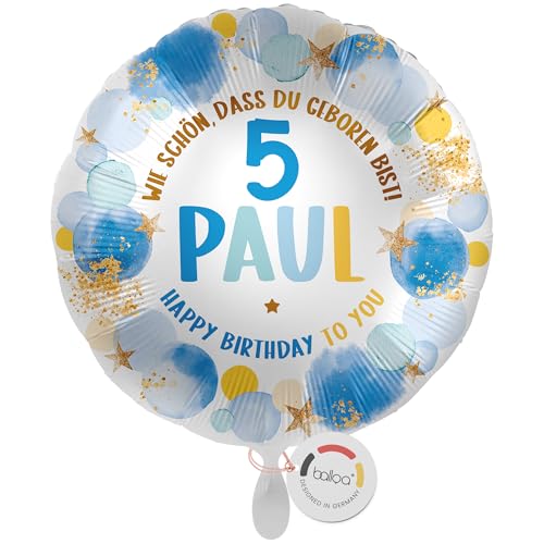 balloa Personalisierter Ballon XXL mit Namen, Folienballon 5. Geburtstag Junge, Helium Luftballon mit Zahl und Wunschtext, Dekoration Kinderparty Geburtstagsüberraschung Baby, 53cm balloa Personalisierter Ballon XXL mit Namen, Folienballon 5. Geburtstag Junge, Helium Luftballon mit Zahl und Wunschtext, Dekoration Kinderparty Geburtstagsüberraschung Baby, 53cm von balloa