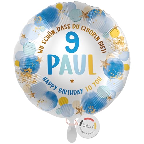 balloa Personalisierter Ballon XXL mit Namen, Folienballon 9. Geburtstag Junge, Helium Luftballon mit Zahl und Wunschtext, Dekoration Kinderparty Geburtstagsüberraschung Baby, 53cm balloa Personalisierter Ballon XXL mit Namen, Folienballon 9. Geburtstag Junge, Helium Luftballon mit Zahl und Wunschtext, Dekoration Kinderparty Geburtstagsüberraschung Baby, 53cm von balloa