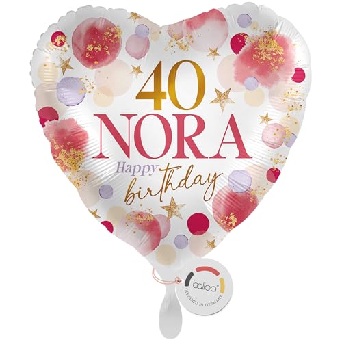 balloa Personalisierter Ballon XXL mit Namen, Geschenk zum 40 Geburtstag, Herz Folieballon Happy Birthday Design mit Wunschtext in Rosa Gold Lila, Helium geeignet, Luftballon für Frauen Mädchen, 53cm balloa Personalisierter Ballon XXL mit Namen, Geschenk zum 40 Geburtstag, Herz Folieballon Happy Birthday Design mit Wunschtext in Rosa Gold Lila, Helium geeignet, Luftballon für Frauen Mädchen, 53cm von balloa