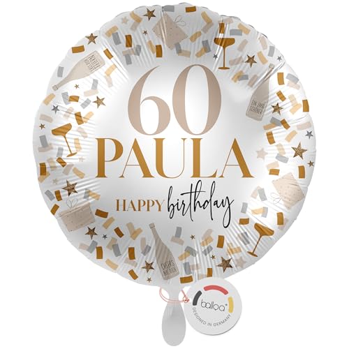 balloa Personalisierter Ballon XXL mit Namen, Geschenk zum 60 Geburtstag Frau, runder Konfetti Folienballon Weiß Gold, Helium geeignet mit Wunschtext, Partydeko und Geburtstagsdeko, 53cm balloa Personalisierter Ballon XXL mit Namen, Geschenk zum 60 Geburtstag Frau, runder Konfetti Folienballon Weiß Gold, Helium geeignet mit Wunschtext, Partydeko und Geburtstagsdeko, 53cm von balloa
