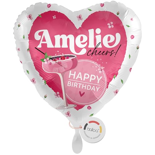 balloa Personalisierter Ballon XXL mit Namen, Geschenk zum Geburtstag, Herz Folieballon Cheers Motiv mit Wunschtext Happy Birthday, Helium geeignet, Luftballon Deko für Frauen Mädchen, 53cm balloa Personalisierter Ballon XXL mit Namen, Geschenk zum Geburtstag, Herz Folieballon Cheers Motiv mit Wunschtext Happy Birthday, Helium geeignet, Luftballon Deko für Frauen Mädchen, 53cm von balloa