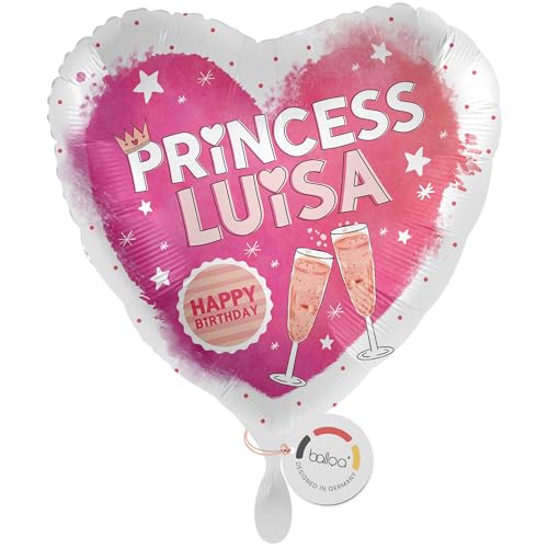 balloa Personalisierter Ballon XXL mit Namen, Geschenk zum Geburtstag, Herz Folieballon Princess Motiv mit Wunschtext Happy Birthday, Helium geeignet, Luftballon Deko für Frauen Mädchen, 53cm balloa Personalisierter Ballon XXL mit Namen, Geschenk zum Geburtstag, Herz Folieballon Princess Motiv mit Wunschtext Happy Birthday, Helium geeignet, Luftballon Deko für Frauen Mädchen, 53cm von balloa