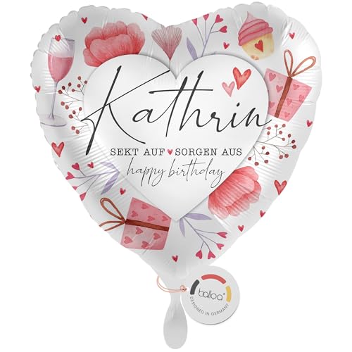 balloa Personalisierter Ballon XXL mit Namen, Geschenk zum Geburtstag, Herz Folieballon Sekt auf Sorgen aus Motiv mit Wunschtext Happy Birthday, Helium geeignet, Luftballon Deko für Frauen, 53cm balloa Personalisierter Ballon XXL mit Namen, Geschenk zum Geburtstag, Herz Folieballon Sekt auf Sorgen aus Motiv mit Wunschtext Happy Birthday, Helium geeignet, Luftballon Deko für Frauen, 53cm von balloa