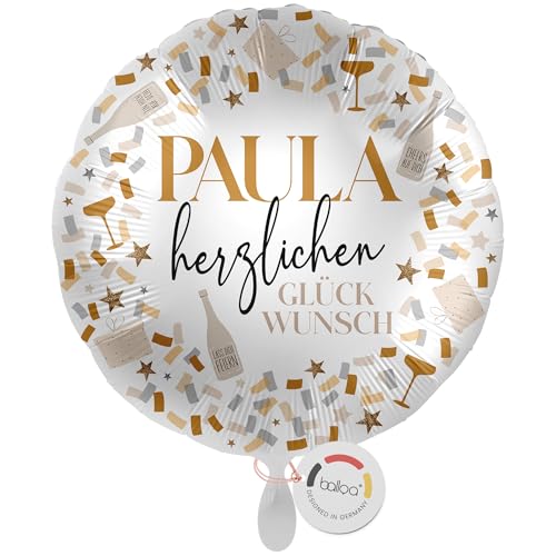 balloa Personalisierter Ballon XXL mit Namen, Geschenk zum Gratulieren, Folienballon Herzlichen Glückwunsch Konfetti Design in Gold Grau Weiß, Helium geeignet Luftballon Deko, 53cm balloa Personalisierter Ballon XXL mit Namen, Geschenk zum Gratulieren, Folienballon Herzlichen Glückwunsch Konfetti Design in Gold Grau Weiß, Helium geeignet Luftballon Deko, 53cm von balloa