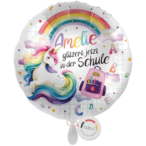 balloa Personalisierter Ballon XXL mit Namen, Geschenk zum Schulstart, Helium Ballon rund, Folienballon Einhorn Motiv, Regenbogen Deko Mädchen, Schulkind Luftballon Einschulungsfeier 53cm balloa Personalisierter Ballon XXL mit Namen, Geschenk zum Schulstart, Helium Ballon rund, Folienballon Einhorn Motiv, Regenbogen Deko Mädchen, Schulkind Luftballon Einschulungsfeier 53cm von balloa