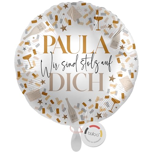 balloa Personalisierter Ballon XXL mit Namen, Geschenk zur Anerkennung, Folienballon Wir sind stolz auf Dich Konfetti Gold Design, Helium geeignet Luftballon Deko für Frau Mann, 53cm balloa Personalisierter Ballon XXL mit Namen, Geschenk zur Anerkennung, Folienballon Wir sind stolz auf Dich Konfetti Gold Design, Helium geeignet Luftballon Deko für Frau Mann, 53cm von balloa