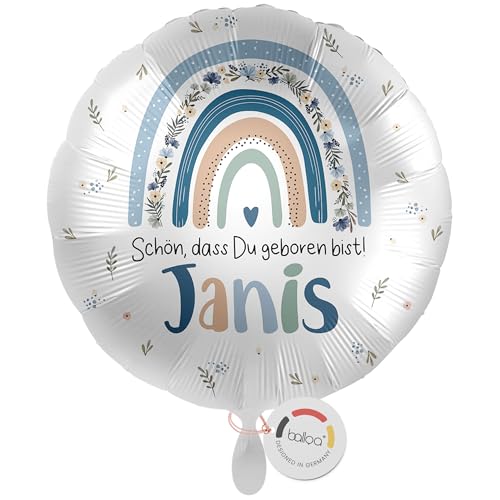balloa Personalisierter Ballon XXL mit Namen, Geschenk zur Geburt, Folienballon mit Regenbogen Motiv für Jungen, Helium geeignet, Deko mit Wunschtext für Babyzimmer, Willkommensfeier Luftballon, 53cm balloa Personalisierter Ballon XXL mit Namen, Geschenk zur Geburt, Folienballon mit Regenbogen Motiv für Jungen, Helium geeignet, Deko mit Wunschtext für Babyzimmer, Willkommensfeier Luftballon, 53cm von balloa