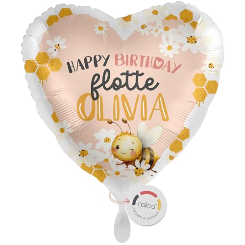 balloa Personalisierter Ballon XXL mit Namen, personalisiertes Geschenk zum Geburtstag, Herzballon mit Wunschtext, Helium Luftballon Folienballon, Deko Geschenkidee für Frauen, Partydeko, 53cm von balloa