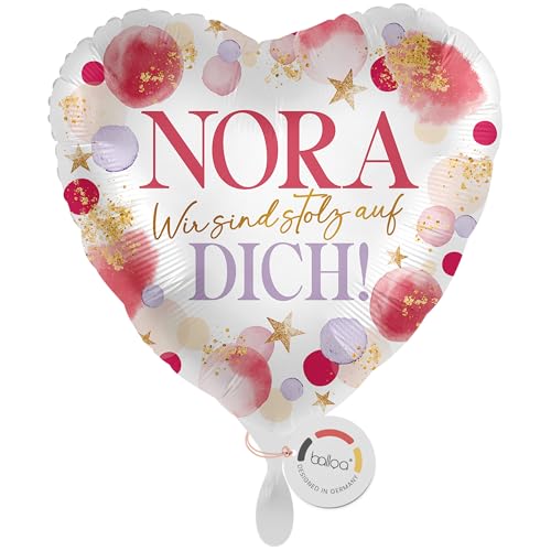 balloa Personalisierter Ballon mit Namen, Geschenk Wir sind stolz auf dich, Herz Folieballon mit Wunschtext in Rosa Lila Gold Design, Helium geeignet, Luftballon Deko für Mädchen Frauen Anlass, 33cm balloa Personalisierter Ballon mit Namen, Geschenk Wir sind stolz auf dich, Herz Folieballon mit Wunschtext in Rosa Lila Gold Design, Helium geeignet, Luftballon Deko für Mädchen Frauen Anlass, 33cm von balloa