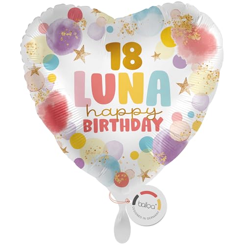 balloa Personalisierter Ballon mit Namen, Geschenk zum 18 Geburtstag für Mädchen, Herzballon mit Wunschtext, Helium geeignet Luftballon bunt, Folienballon Dekoration für Party oder Geschenkbox, 33cm balloa Personalisierter Ballon mit Namen, Geschenk zum 18 Geburtstag für Mädchen, Herzballon mit Wunschtext, Helium geeignet Luftballon bunt, Folienballon Dekoration für Party oder Geschenkbox, 33cm von balloa