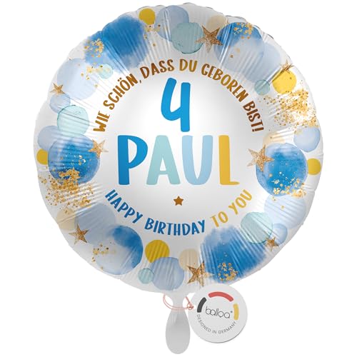 balloa Personalisierter Ballon mit Namen, Geschenk zum 4. Geburtstag für Jungen, Folienballon mit Zahl und Wunschtext, Helium Ballon Kindergeburtstag Deko Jungenparty Überraschung, 33cm balloa Personalisierter Ballon mit Namen, Geschenk zum 4. Geburtstag für Jungen, Folienballon mit Zahl und Wunschtext, Helium Ballon Kindergeburtstag Deko Jungenparty Überraschung, 33cm von balloa