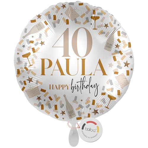 balloa Personalisierter Ballon mit Namen, Geschenk zum 40 Geburtstag Frau, Konfetti Design rund in Weiß Gold, Helium geeignet Folienballon mit Wunschtext, Geburtstagsdeko, 33cm balloa Personalisierter Ballon mit Namen, Geschenk zum 40 Geburtstag Frau, Konfetti Design rund in Weiß Gold, Helium geeignet Folienballon mit Wunschtext, Geburtstagsdeko, 33cm von balloa