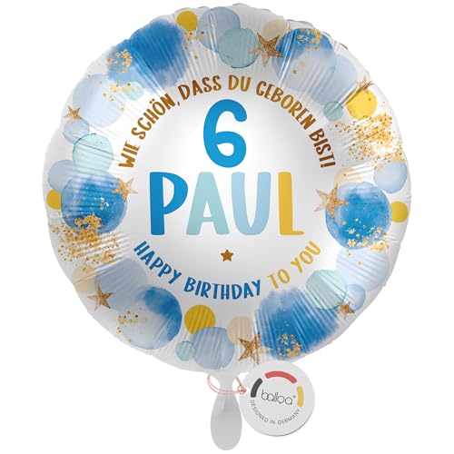 balloa Personalisierter Ballon mit Namen, Geschenk zum 6. Geburtstag für Jungen, Folienballon mit Zahl und Wunschtext, Helium Ballon Kindergeburtstag Deko Jungenparty Überraschung, 33cm balloa Personalisierter Ballon mit Namen, Geschenk zum 6. Geburtstag für Jungen, Folienballon mit Zahl und Wunschtext, Helium Ballon Kindergeburtstag Deko Jungenparty Überraschung, 33cm von balloa