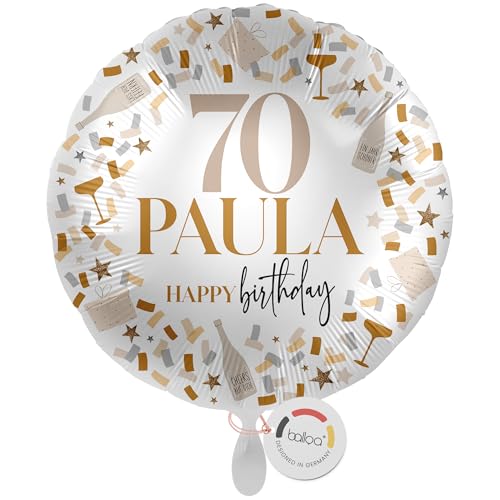 balloa Personalisierter Ballon mit Namen, Geschenk zum 70 Geburtstag Frau, runder Konfetti Folienballon Weiß Gold, Helium geeignet mit Wunschtext, Partydeko und Geburtstagsdeko, 33cm balloa Personalisierter Ballon mit Namen, Geschenk zum 70 Geburtstag Frau, runder Konfetti Folienballon Weiß Gold, Helium geeignet mit Wunschtext, Partydeko und Geburtstagsdeko, 33cm von balloa