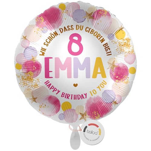 balloa Personalisierter Ballon mit Namen, Geschenk zum 8. Geburtstag für Mädchen, Folienballon mit Zahl und Wunschtext, Helium Ballon Kindergeburtstag Deko Mädchenparty Überraschung, 33cm balloa Personalisierter Ballon mit Namen, Geschenk zum 8. Geburtstag für Mädchen, Folienballon mit Zahl und Wunschtext, Helium Ballon Kindergeburtstag Deko Mädchenparty Überraschung, 33cm von balloa