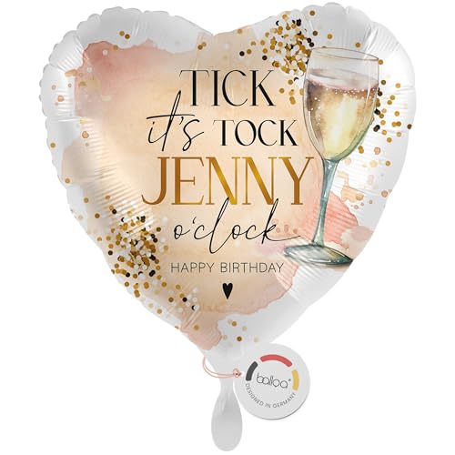 balloa Personalisierter Ballon mit Namen, Geschenk zum Geburtstag, Herz Folieballon Tick Tock Secco Motiv mit Wunschtext Happy Birthday, Helium geeignet, Luftballon Deko für Frauen, 33cm balloa Personalisierter Ballon mit Namen, Geschenk zum Geburtstag, Herz Folieballon Tick Tock Secco Motiv mit Wunschtext Happy Birthday, Helium geeignet, Luftballon Deko für Frauen, 33cm von balloa