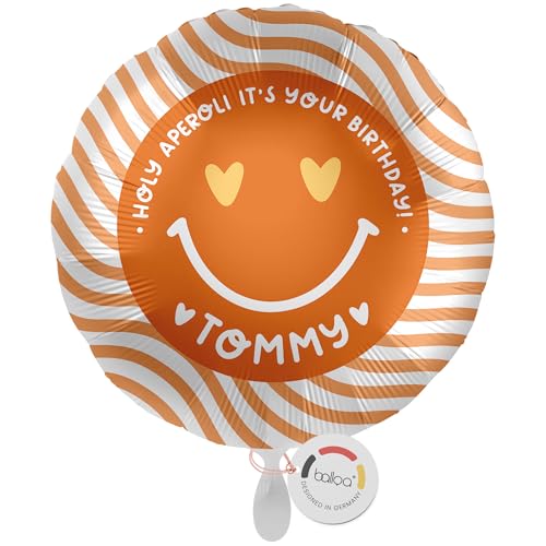 balloa Personalisierter Ballon mit Namen, Geschenk zum Geburtstag, Runder Folieballon Holy Aperoli Smiley Motiv mit Wunschtext Your Birthday, Helium geeignet, Luftballon für Frauen Männer, 33cm balloa Personalisierter Ballon mit Namen, Geschenk zum Geburtstag, Runder Folieballon Holy Aperoli Smiley Motiv mit Wunschtext Your Birthday, Helium geeignet, Luftballon für Frauen Männer, 33cm von balloa