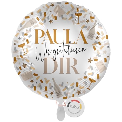 balloa Personalisierter Ballon mit Namen, Geschenk zur Gratulation, Folienballon Wir gratulieren Dir Konfetti Gold Design, Helium geeignet Luftballon mit Wunschtext Deko Idee für Frauen Männer, 33cm balloa Personalisierter Ballon mit Namen, Geschenk zur Gratulation, Folienballon Wir gratulieren Dir Konfetti Gold Design, Helium geeignet Luftballon mit Wunschtext Deko Idee für Frauen Männer, 33cm von balloa